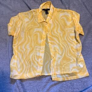 See through yellow short sleeve button up